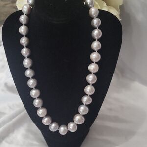 Genuine Pearl Necklace Fabulously Large Silver /grey Pearls New